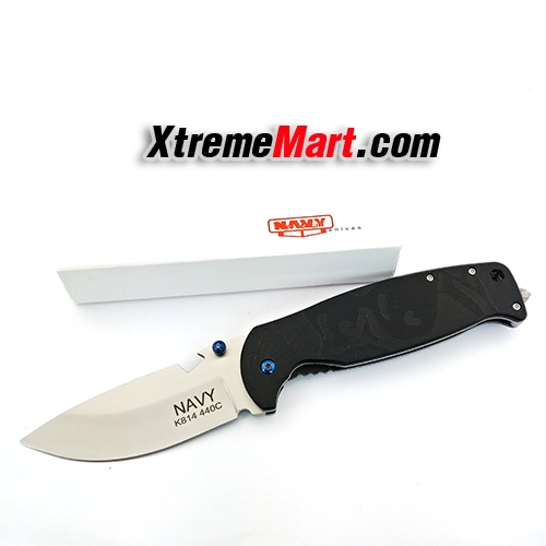 มีดพับ NAVY รุ่น K814 Stainless Steel Folding Knife-Frame Lock ด้ามจับ 2 สไตล์ G10&Stonewash (สีดำ)