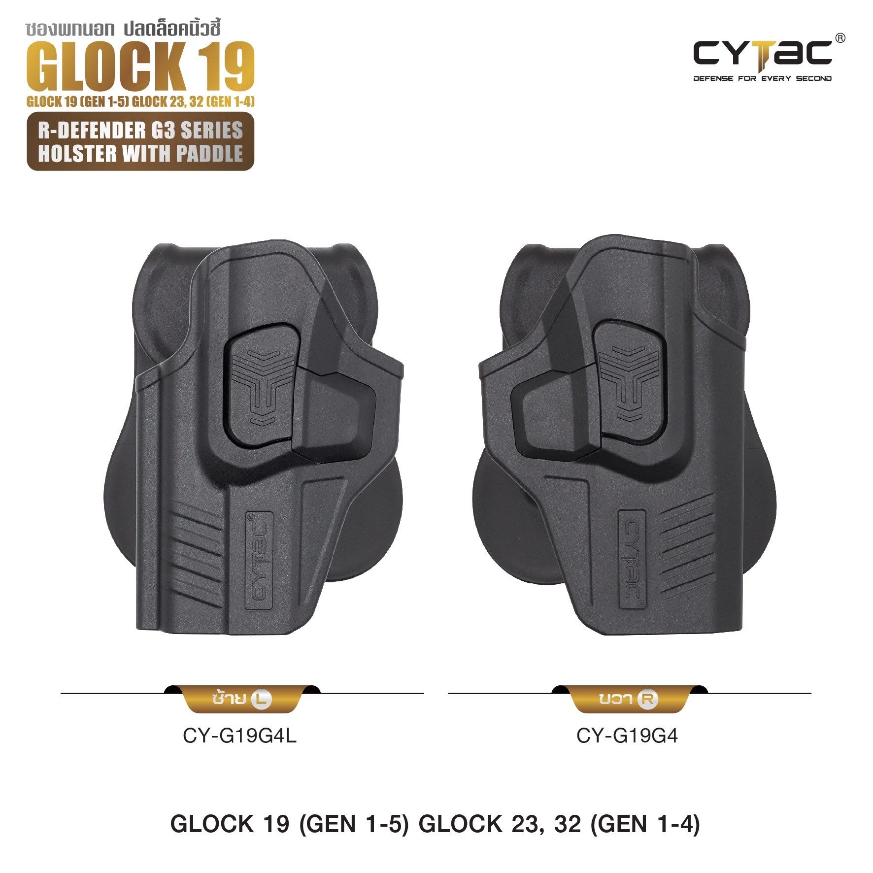 🇹🇭⫸ CYTAC ซองพกนอก ขวา - ซ้าย ปลดล็อคนิ้วชี้ รุ่น GLOCK 19,23,32