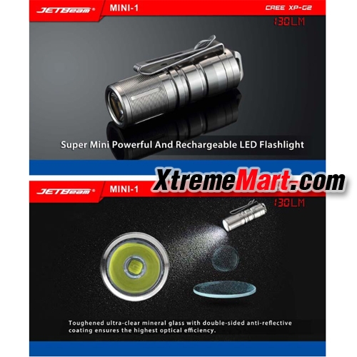 ไฟฉายมินิ JETbeam Mini-1 แสงขาว XP-G2 LED 130LM ชาร์จ USB พร้อมคลิปเหน็บ ติดที่หมวกได้