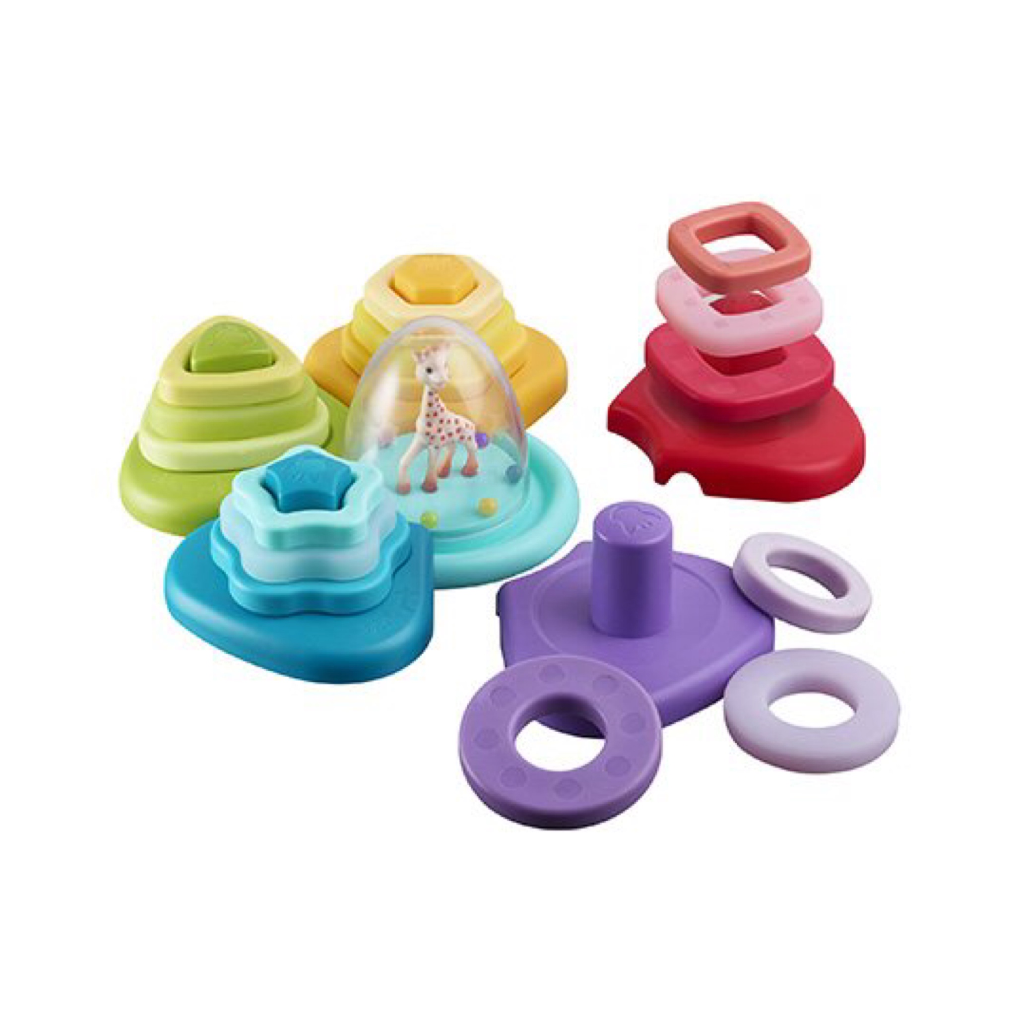 ห่วงหยอดเสริมทักษะหลากหลายรูปทรง Vulli รุ่น Sophie la Girafe My Stackable Shapes