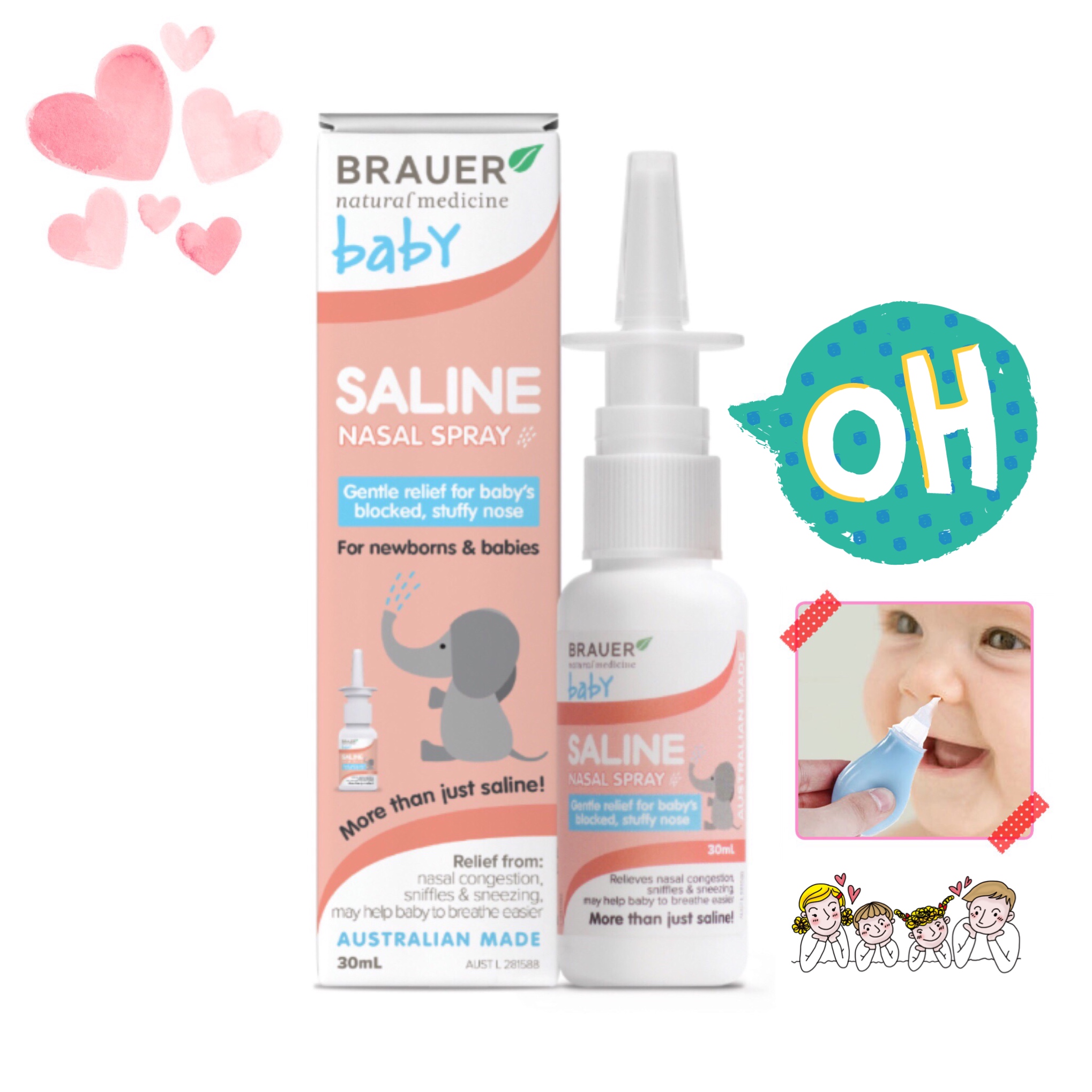 น้ำเกลือพ่นจมูกจากธรรมชาติสำหรับทารกและเด็กเล็ก BRAUER Baby Saline Nasal Spray