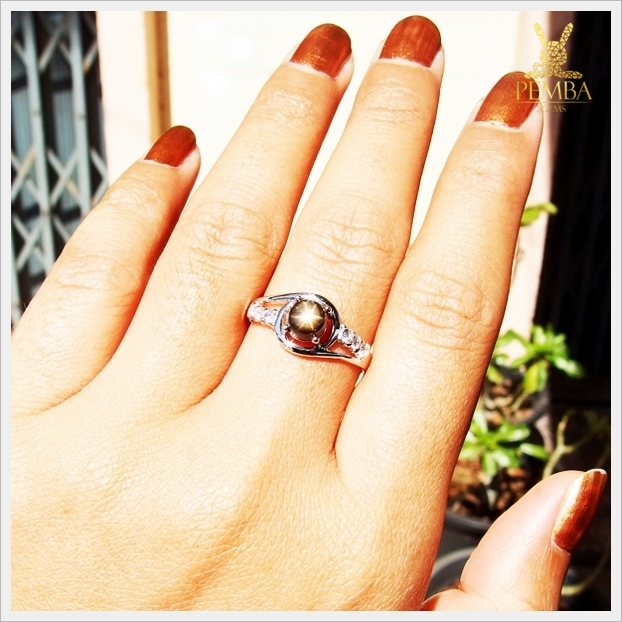 แหวน Black Star Sapphire บางกะจะ เงินแท้925 ชุบทองคำขาว แหวนพลอยแท้