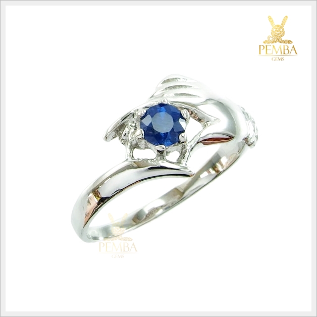 แหวนไพลินแท้ ดีไซน์สุดเรูปมือ เงินแท้925 ชุบทองคำขาว แหวนพลอยแท้