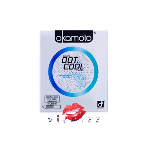 (Exp.09/29) Okamoto Dot De Cool 1 กล่อง 2 ชิ้น โอกาโมโต ดอทเดอะคูล ขนาด 52 มม. ถุงยางอนามัยจากญี่ปุ่น ปุ่มเยอะมากที่สุด สุดยอดรุ่นกระตุ้นความรู้สึกผู้หญิง