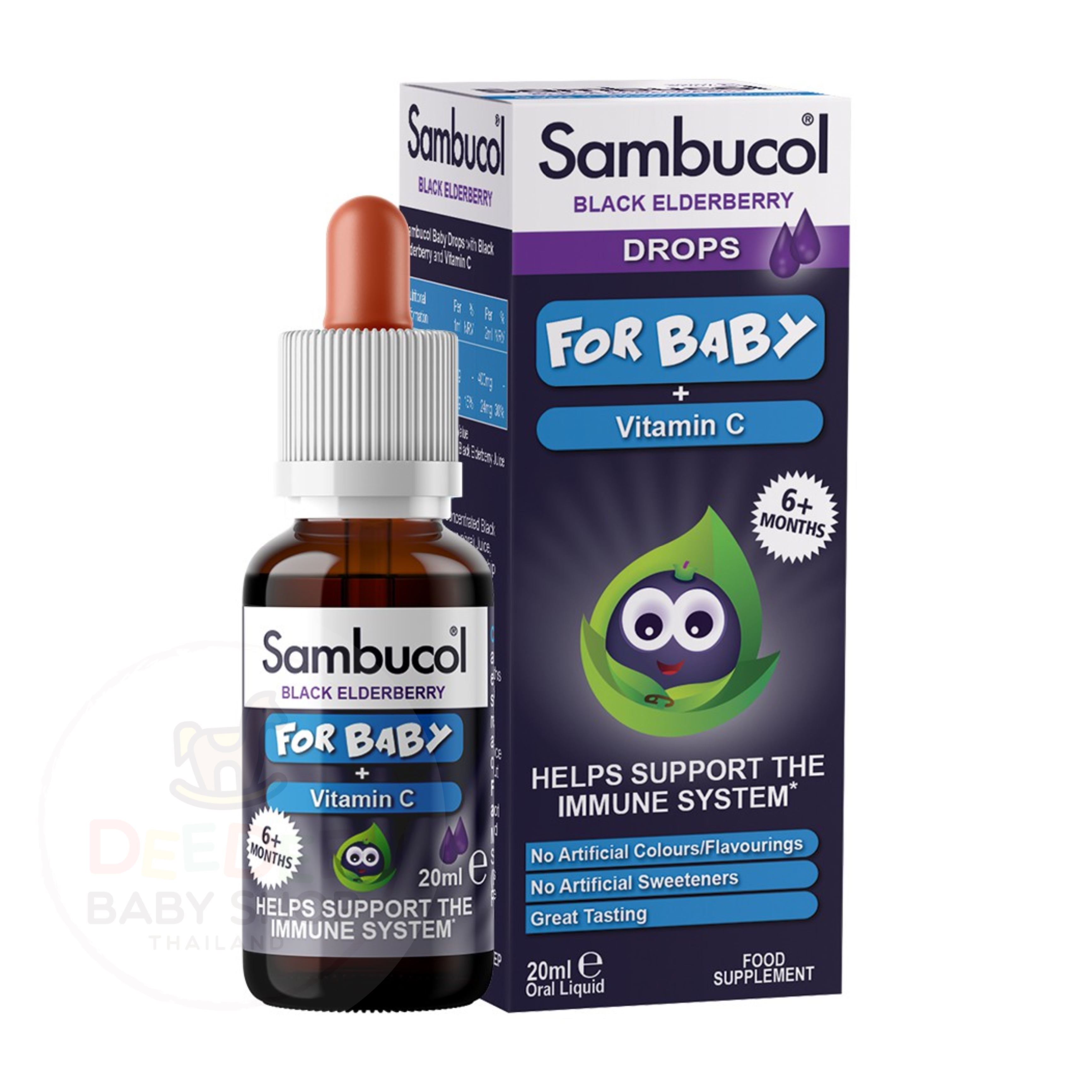 วิตามินเสริมสร้างภูมิคุ้มกันผสมวิตามินซีสำหรับทารกและเด็กเล็ก Sambucol Black Elderberry Drops for Baby + Vitamin C