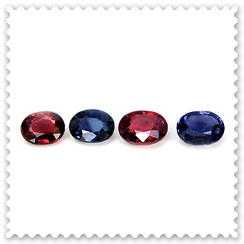พลอย Spinel จัดเซทต่างหู Cross Colour น้ำหนักรวม 4.26 กะรัต สีน้ำเงินและสีแดง มองผิวเผินคล้ายพลอยเนื้อแข็ง ไฟดีทุกเม็ด เจียระไนสวย