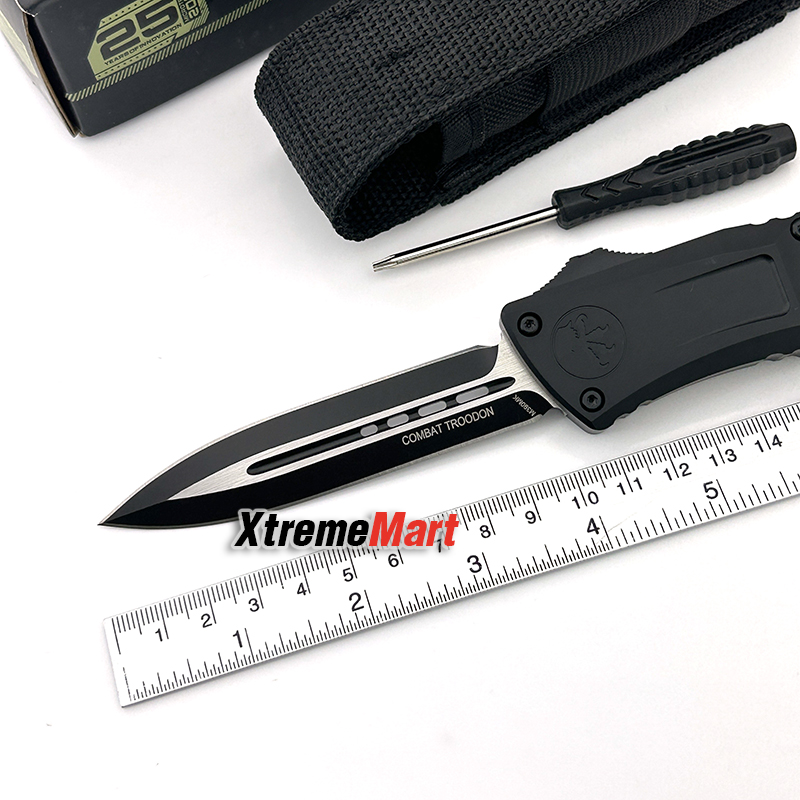 มีดสปริง Microtech Combat Troodon Gen3 (Gen III) D/E ใบสีดำ 2คมเรียบ ด้ามดำ Tactical Knife
