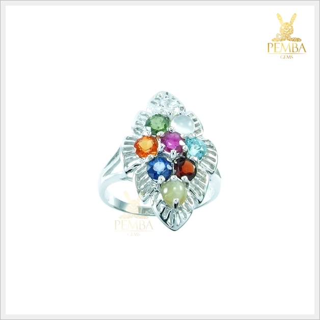 แหวนนพเก้าแท้ ตามตำราโบราณ เงินแท้925 ชุบทองคำขาว