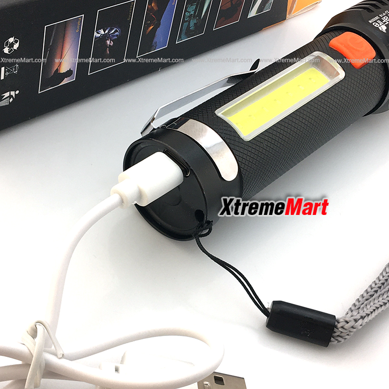 ชุดเซตไฟฉายซูม Ultrafire หลอด XHP-50 + COB รุ่น P16 38000W แสงขาว 2000LM 4โหมด พร้อมแบตเตอรี่และสายชาร์จ USB