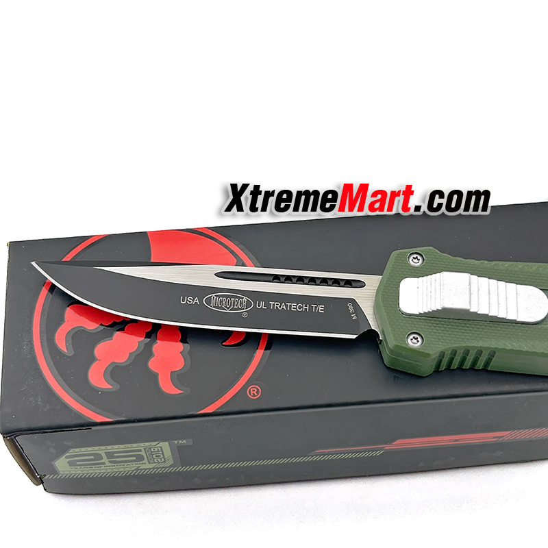 มีดสปริง Microtech (New Ultratech V2) คมเดียว ใบดำ ด้ามเขียว Combat Troodon Automatic Knife