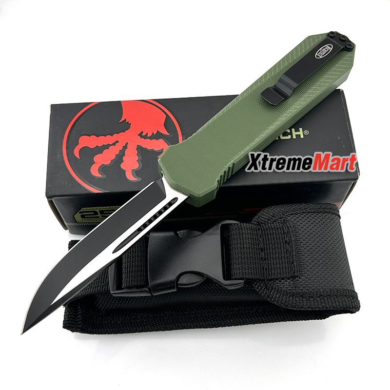 มีดสปริง Microtech (New Ultratech V2) คมเดียว ใบดำ ด้ามเขียว Combat Troodon Automatic Knife