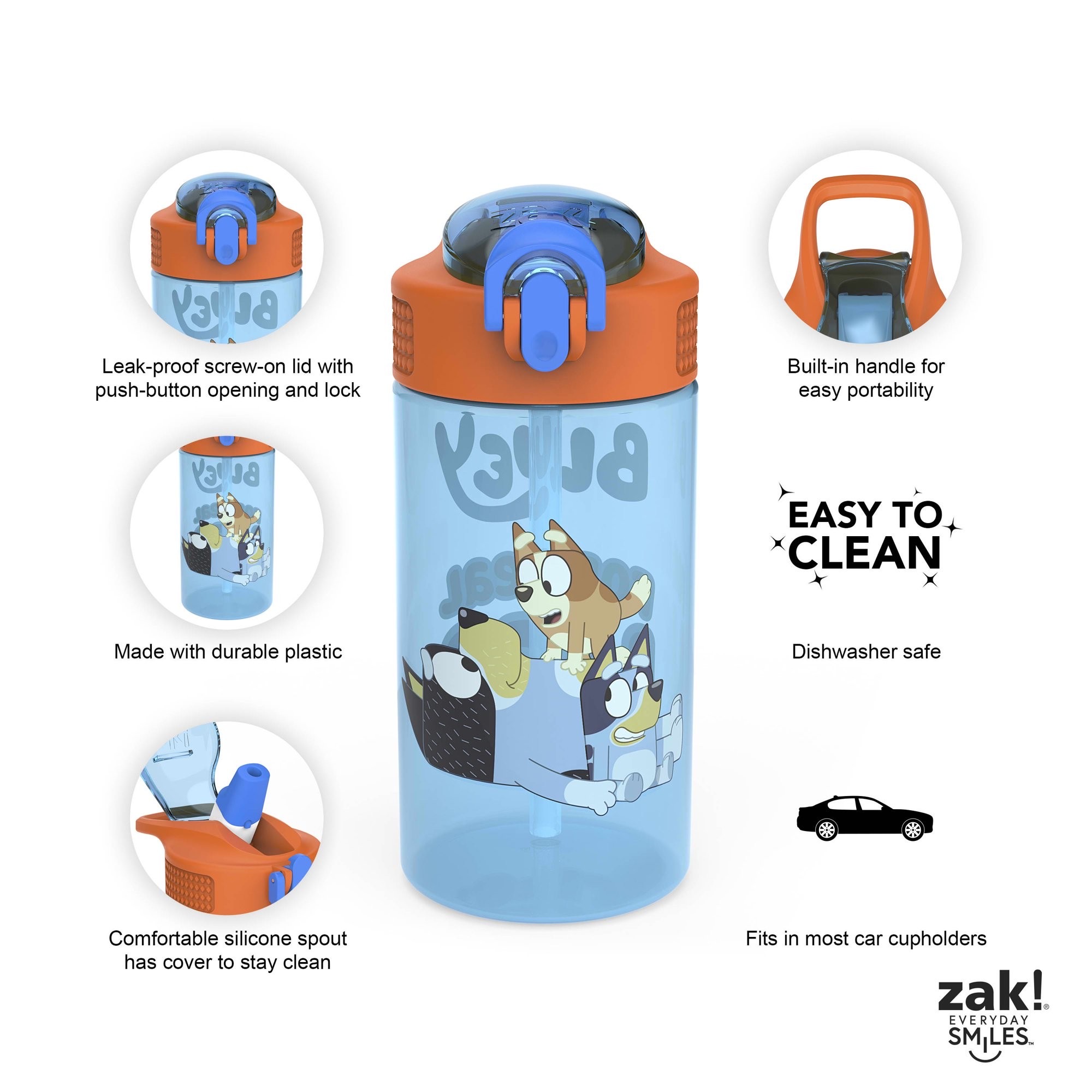 กระติกน้ำพร้อมหลอดดื่มสำหรับเด็ก Zak! Bluey 16 Oz. Reusable Water Bottle with Straw