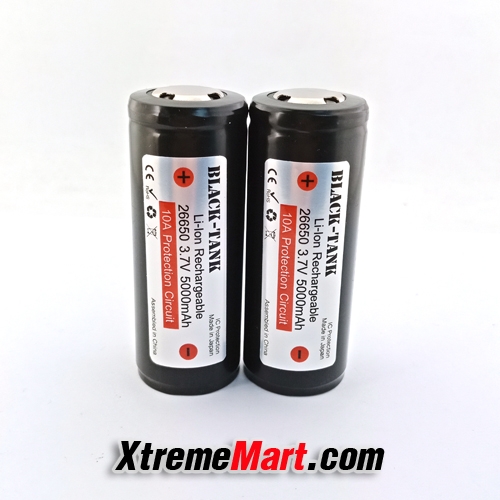 แบตเตอรี่ Black-Tank 26650 3.7v 5000mAh Rechargeable Lithium Battery มีวงจร (ก้อนละ)
