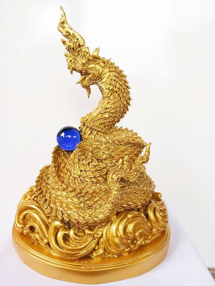 รูปหล่อ พญานาค พญาอนันตนาคราช เนื้อโลหะทองเหลือง ลงสี (สูง10.9 ฐานกว้าง7.5 นน.2.5กก)