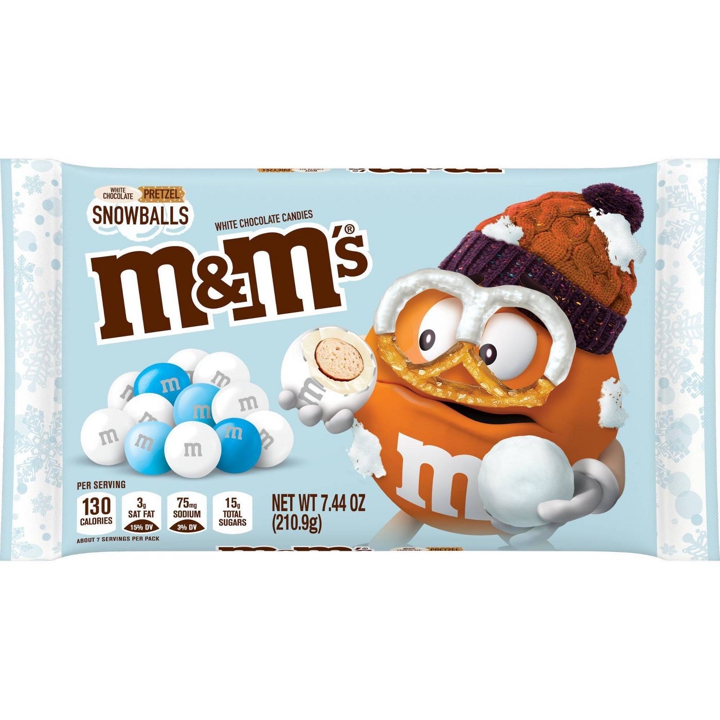 ขนมช็อกโกแลตคริสมาสต์ M&M's Holiday Chocolate Candies - White Pretzel Snowballs