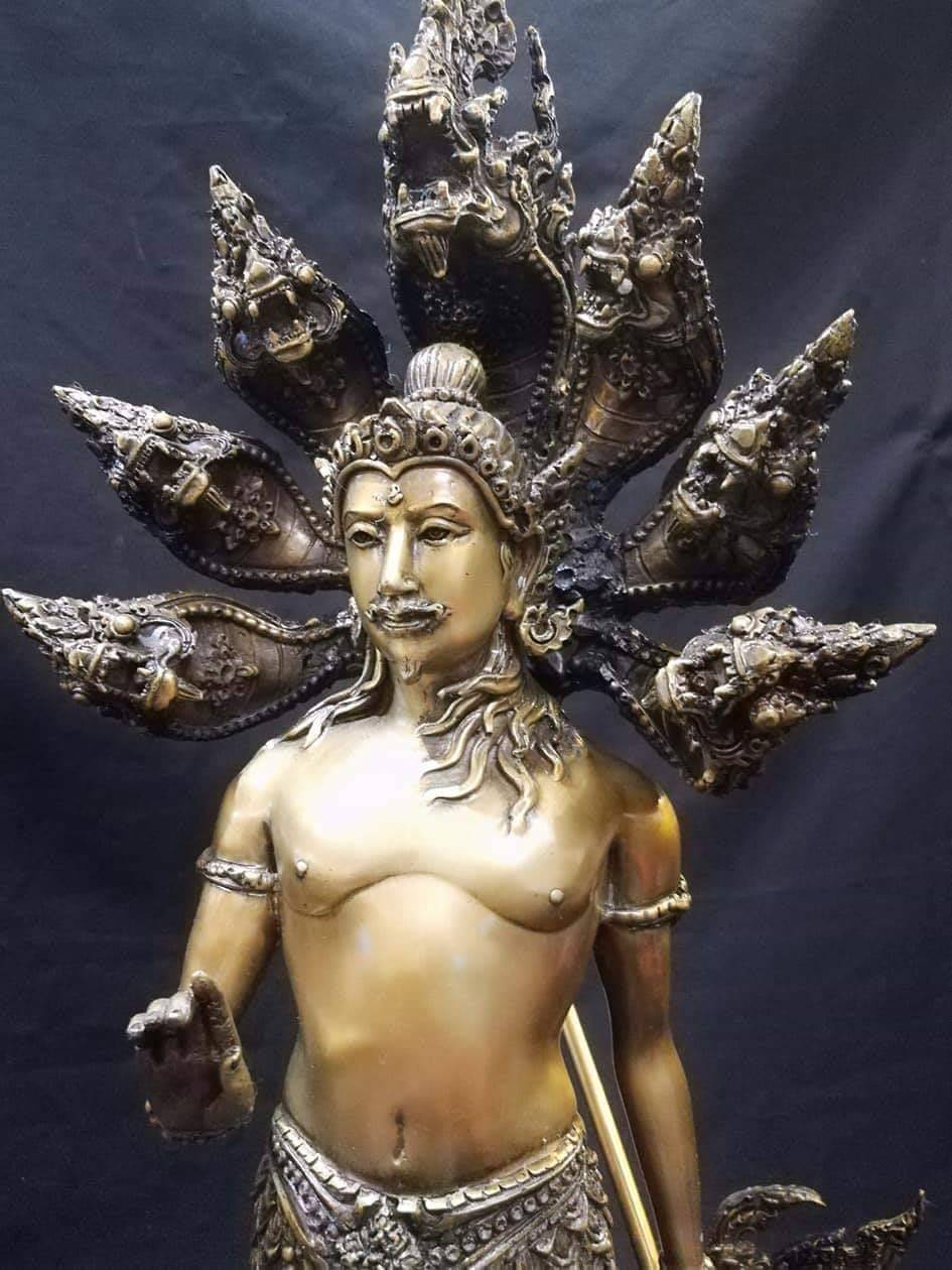 รูปหล่อ พญานาคราช ท่านปู่นาคา-ศรีสุทโธ ปางประทานพรกายมนุษย์ครึ่งนาค นาคปรก 7หัว เศียร เนื้อโลหะทองเหลืองสัมฤทธิ์ (สูง22นิ้ว) (ขายปลีก ขายส่ง)