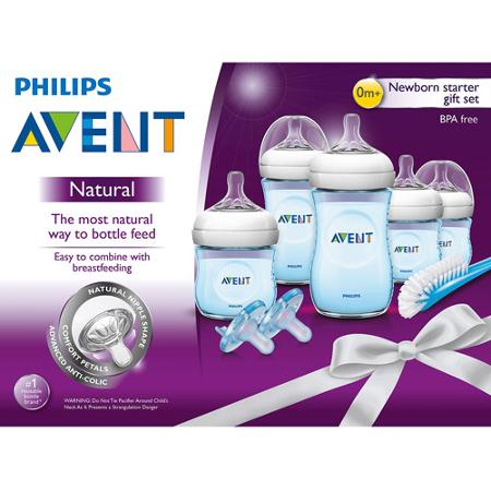 ชุดขวดนมพร้อมอุปกรณ์ทำความสะอาด Philips AVENT Newborn Starter Gift Set - Natural (Blue)
