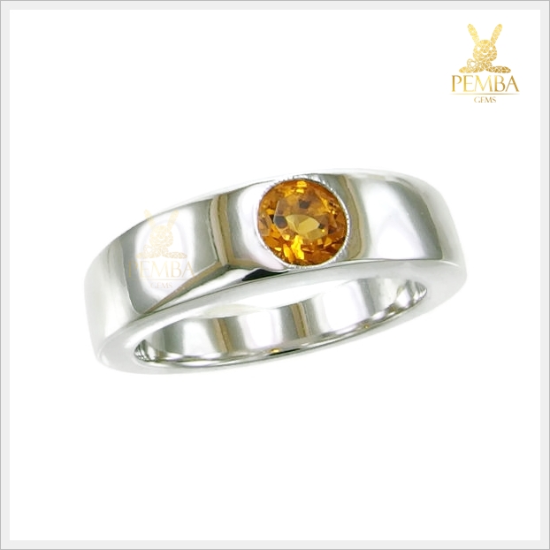 แหวนซิทรินแท้ เม็ดเดี่ยว เงินแท้925 ชุบทองคำขาว เล็กๆ แต่ดูดีมีสไตล์