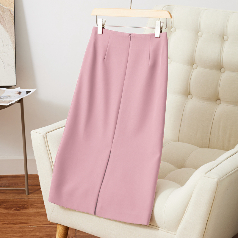 กระโปรงพนักงานทรงเอยาว มีความยืดหยุ่น เอวสูง KQ6811002 สีภาพ S-2XL