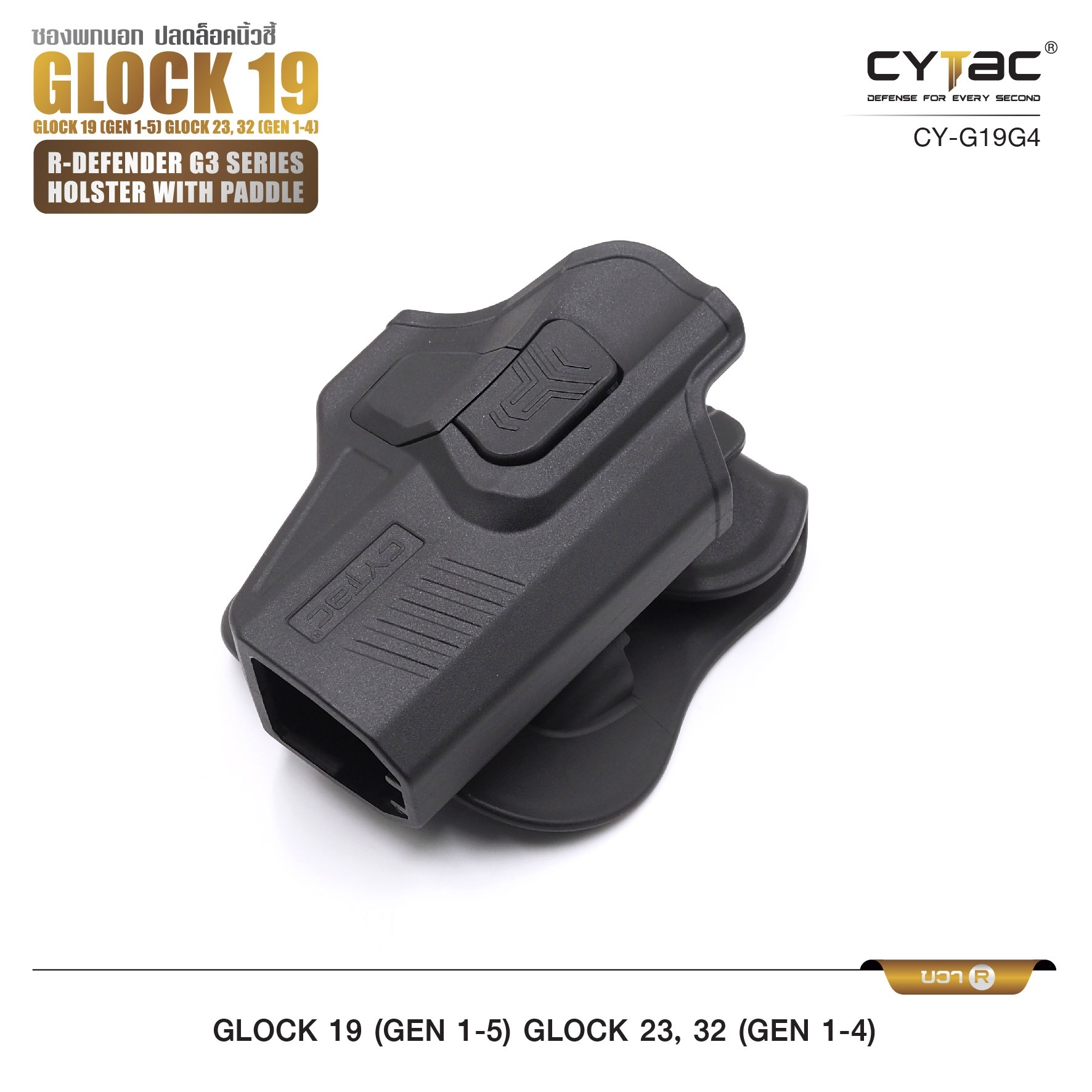 CYTAC thailand ซองพกนอก GL0CK 19,23,32 (ปลดล็อคนิ้วชี้)