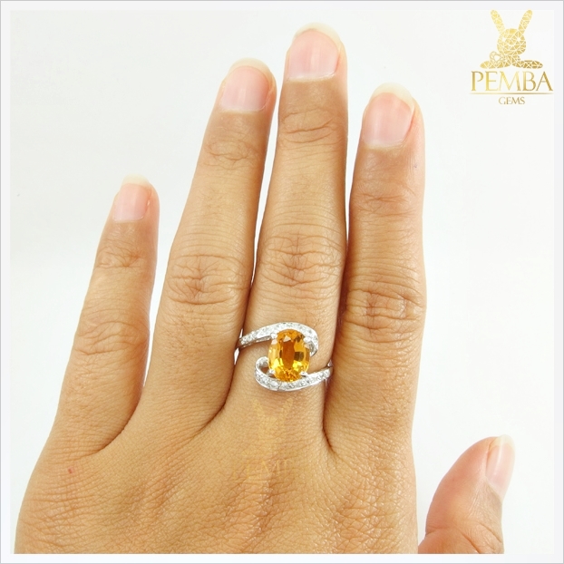 แหวนซิทรินแท้ สีเหลืองทองสวยใส ใส่ติดนิ้วเต็มๆ นิ้ว แหวนพลอยแท้