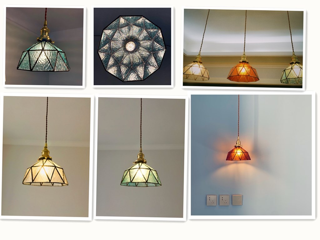 โคมไฟแขวนเพดานแก้วผิวลายน้ำทรงเรขาคณิตตัดลายสีดำ รหัส[DD-033]