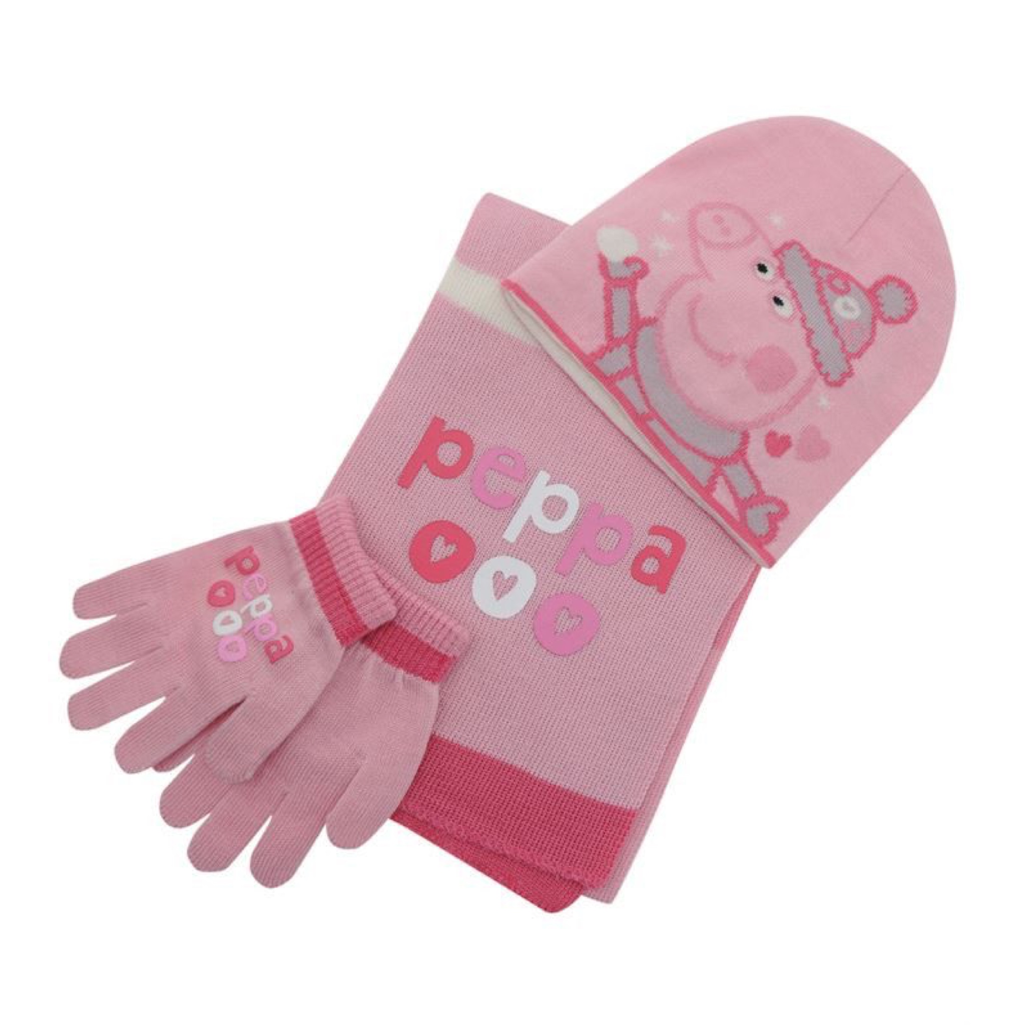 ชุดหมวก ถุงมือ และผ้าพันคอสำหรับเด็ก Peppa Pig Beanie Hat, Scarf & Gloves Set for Children