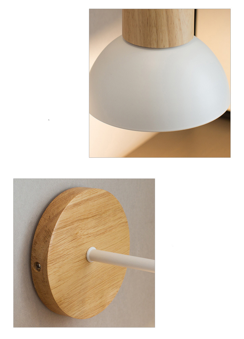 โคมไฟติดผนังฐานไม้โป๊ะโคมโลหะทรงครึ่งวงกลม สไตล์โมเดิร์นเรียบง่าย [WOL-15]