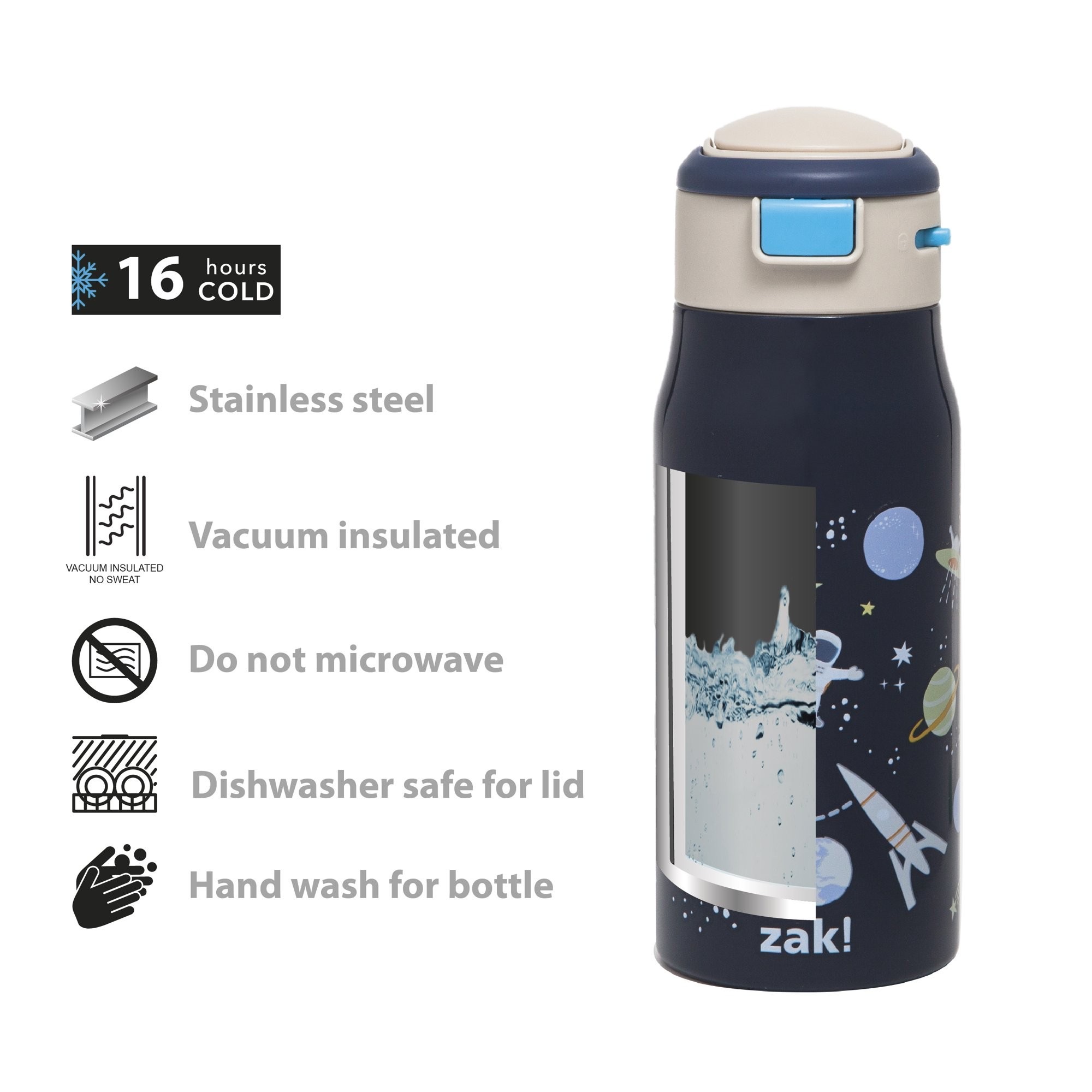 กระติกน้ำสเตนเลสรักษาอุณหภูมิ Zak! Outer Space Mesa Vacuum Insulated Stainless Steel 13.5 Oz Bottle