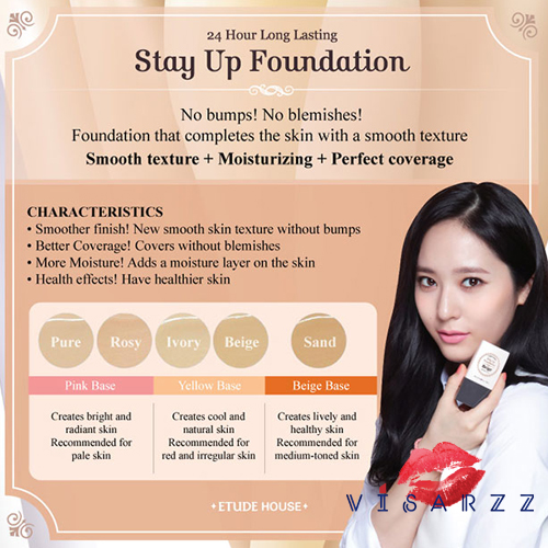 Etude Stay Up Foundation SPF30 PA++ 25g # Pure สำหรับผิวขาวชมพู ครีมรองพื้นเนื้อละเอียด บางเบา ช่วยปกปิดริ้วรอยได้ดีเยี่ยม อีกทั้งยังเพิ่มความชุ่มชื้น ทำให้ผิวแลดูนุ่มสุขภาพดี และสามารถปกป้องผิวจากรังสียูวีได้ถึง 30 เท่า