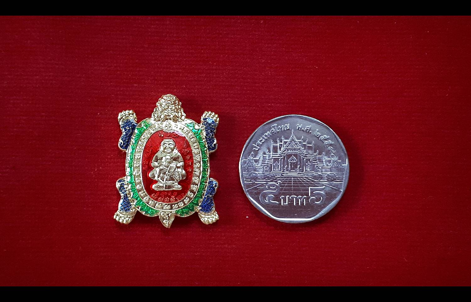 เหรียญหลวงปู่หลิว วัดไร่แตงทอง พระสังกัจจายน์ พิมพ์เต่ามังกร จ.นครปฐม เนื้อกระไหล่ทองลงยาแดง ปี2562