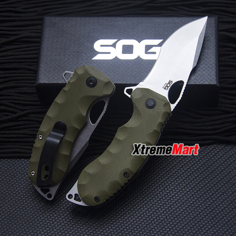 มีดพับ SOG Kiku XR CTS-XHP ด้ามMicarta สีเขียว OD Green จุดหมุนตลับลูกปืน (เล่มละ)