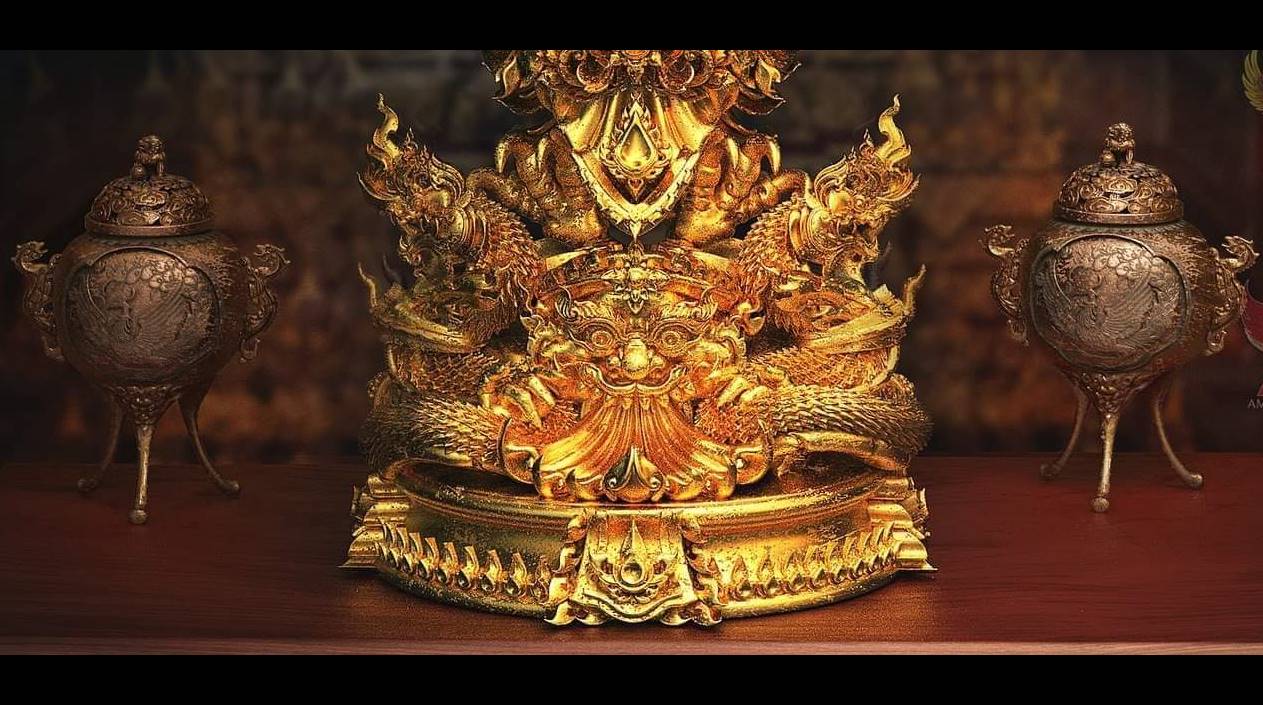 รูปหล่อ พญาครุฑ 6กร (พญานาค ราหู) เนื้อมหาชนวนทองจังโก้ (ขนาดตั้งบูชา 3นิ้ว) ปี2562