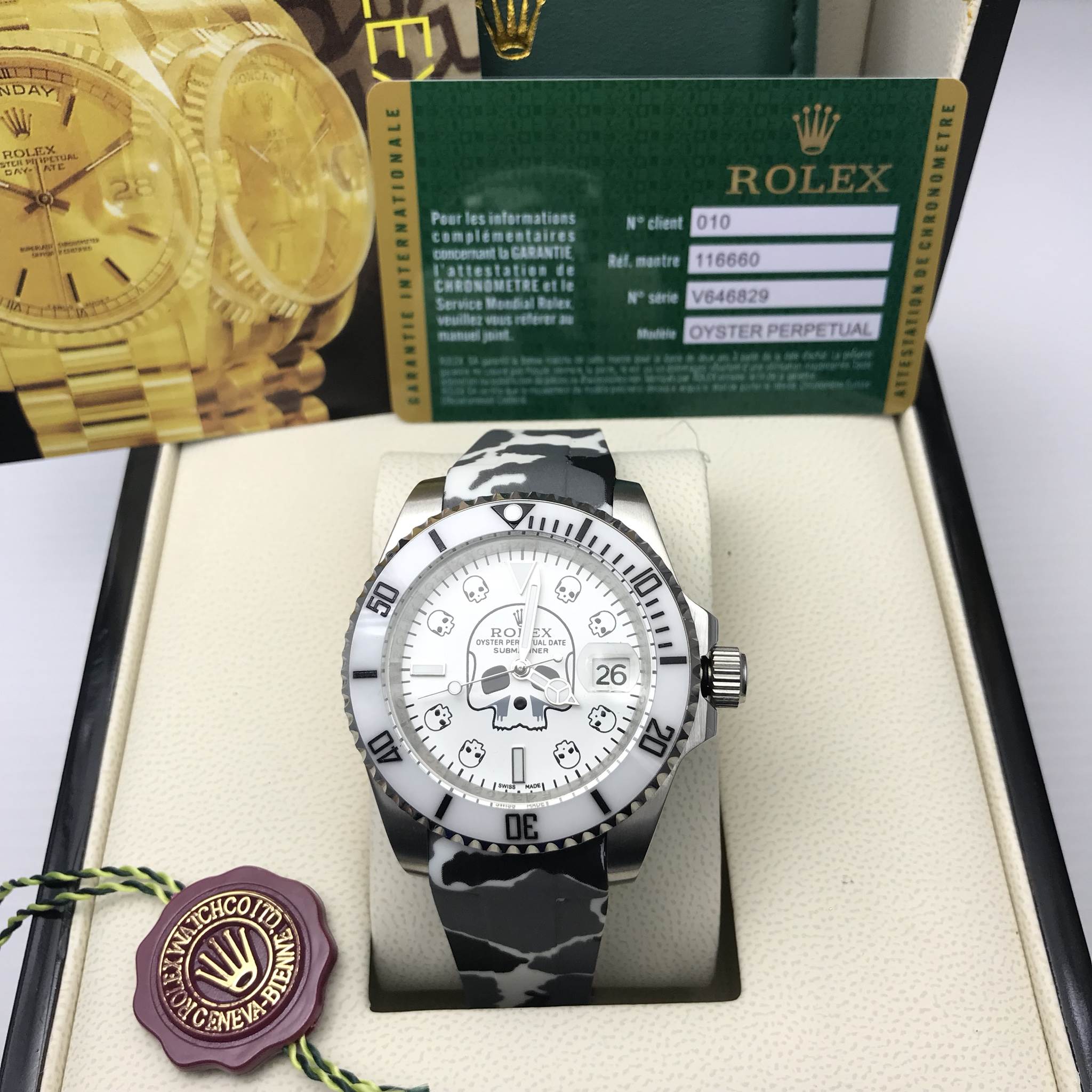 นาฬิกา Rolex Submeriner Dat - White Dial BamFord/Camo Strap สีขาวสายลายทหาร