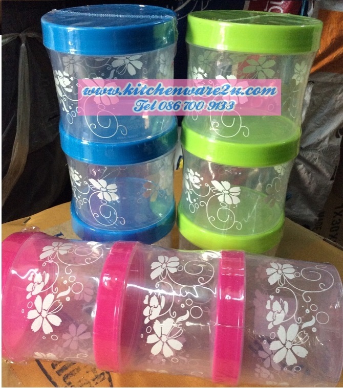 P09517 กระปุกใสลายดอกไม้ แพค 3 ใบ (10*10*9 cm) เกรดเอ สุดคุ้ม ราคาส่งต่อ 1 โหล: 12 แพค:36 ใบ
