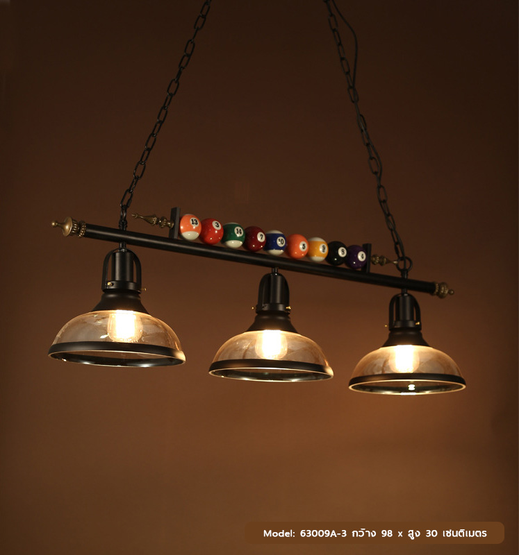 โคมไฟแขวนเพดาน โต๊ะสนุ๊กโป๊ะแก้วสีดำมีลูก billiard [63009A]