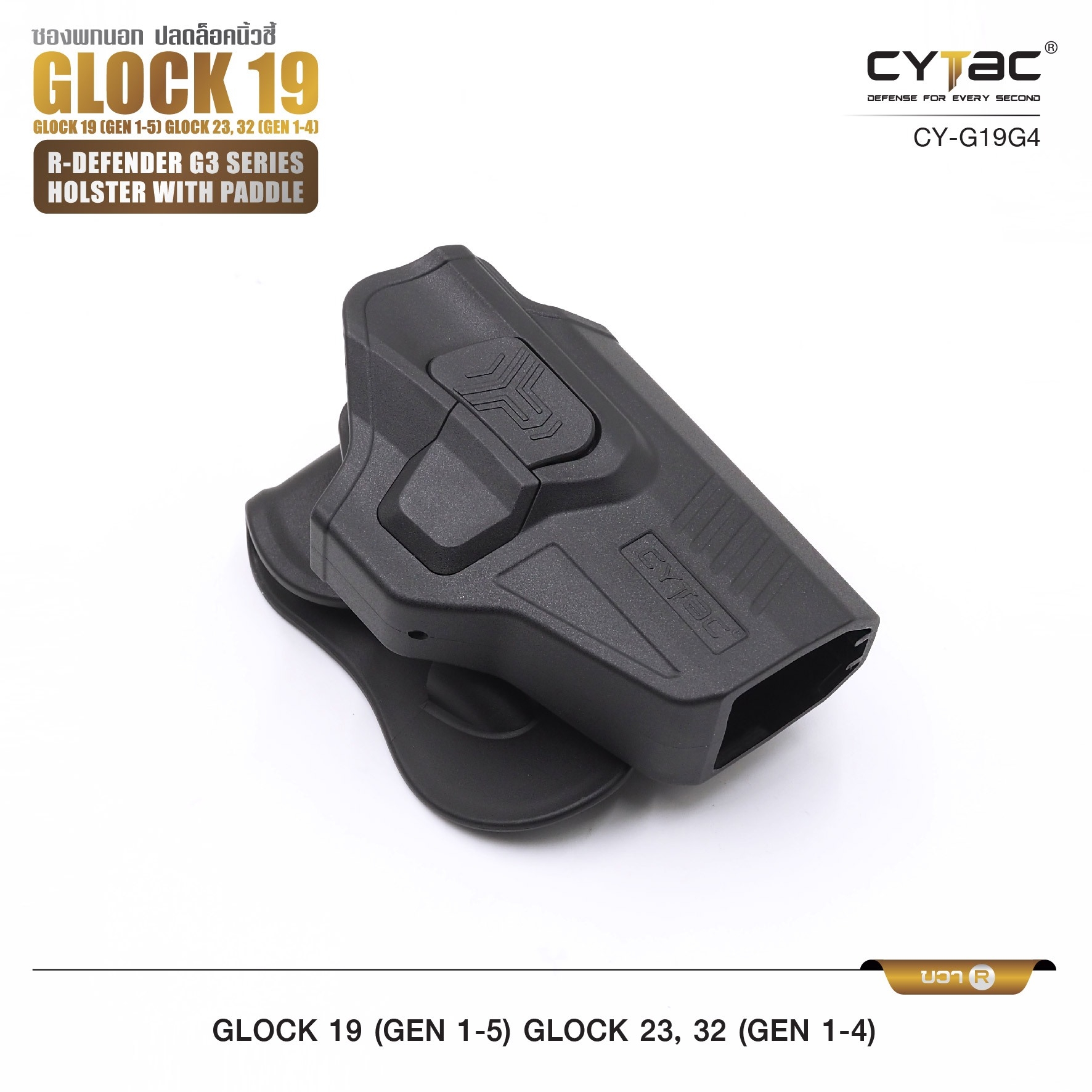 🇹🇭⫸ CYTAC ซองพกนอก ขวา - ซ้าย ปลดล็อคนิ้วชี้ รุ่น GLOCK 19,23,32