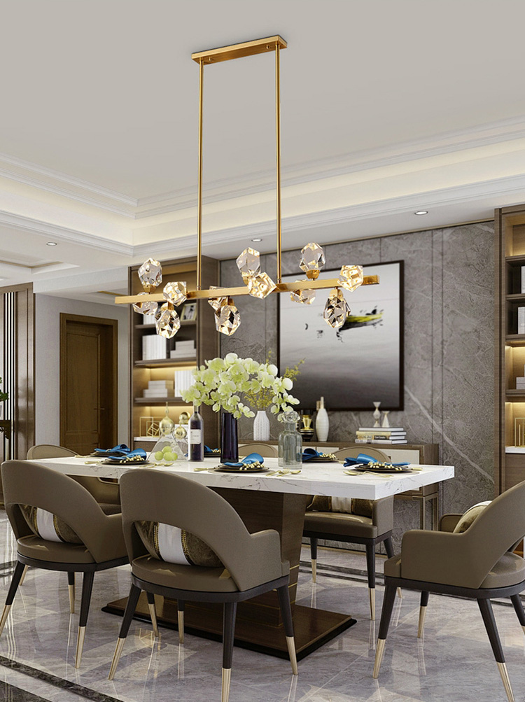 โคมไฟแขวนเพดานโป๊ะโคมทรงเพชรคลิสตัลใสโครงสีทองสไตล์โมเดิร์น Luxury [8367-CRL]