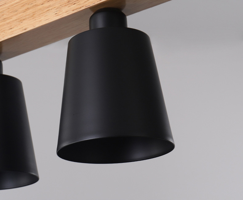 โคมไฟแขวนเพดานไม้ 5 ดวงทรงยาวโป๊ะโคมสีดำ SH-XD-003