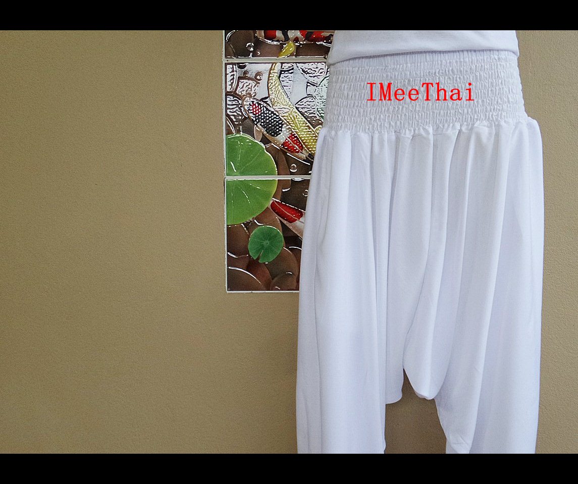 กางเกง ทรง อาลาดิน ขาจั๊ม สีขาว ยาว