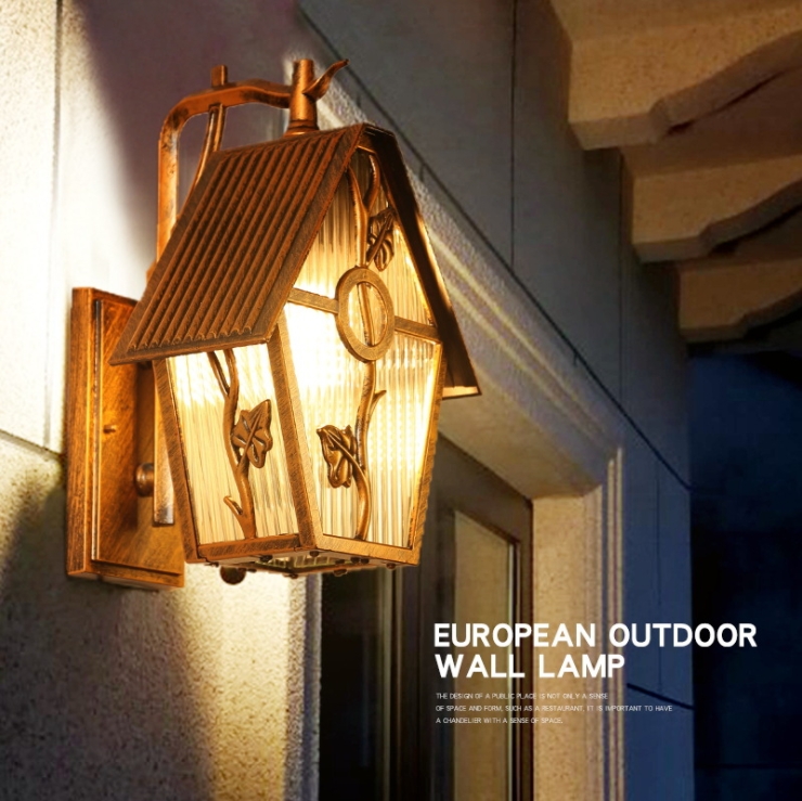 โคมไฟติดผนังโคมไฟติดระเบียงภายนอกทรงกระท่อมลายใบไม้ [VC0030]