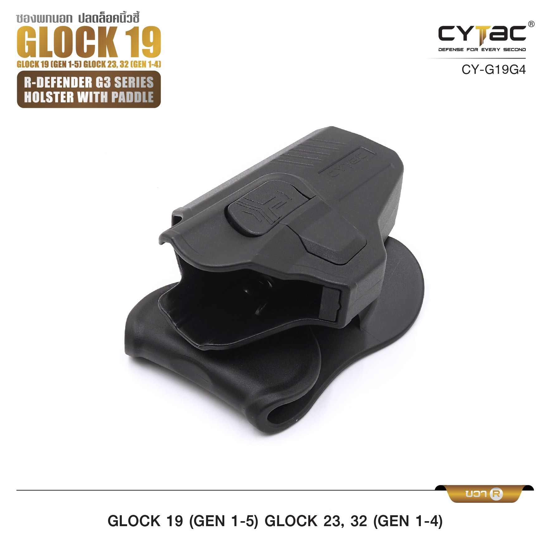 CYTAC thailand ซองพกนอก GL0CK 19,23,32 (ปลดล็อคนิ้วชี้)