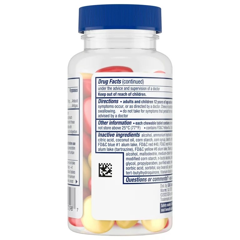 เม็ดเคี้ยวบรรเทาอาการกรดไหลย้อนและก๊าซในกระเพาะอาหาร TUMS Antacid Chewy Bites + Gas Relief - Lemon & Stawberry (28 Chewable Tablets)