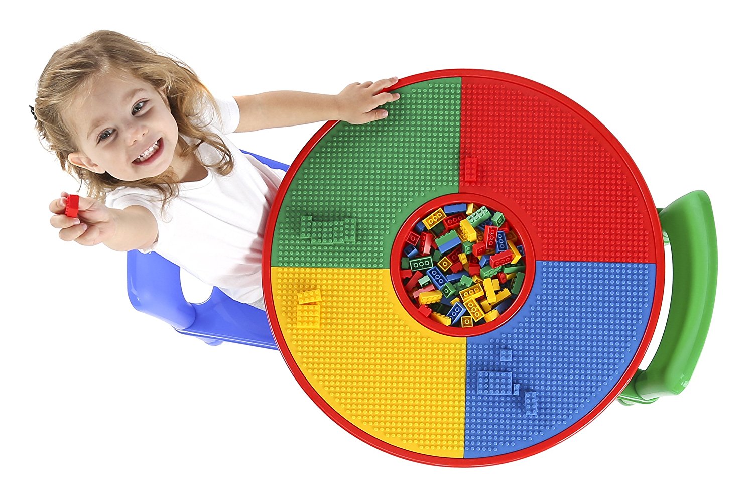โต๊ะเลโก้เอนกประสงค์ทรงกลม Tot Tutors 2-in-1 Plastic LEGO Compartible Activity Table & 2 Chairs Set - Primary Colors