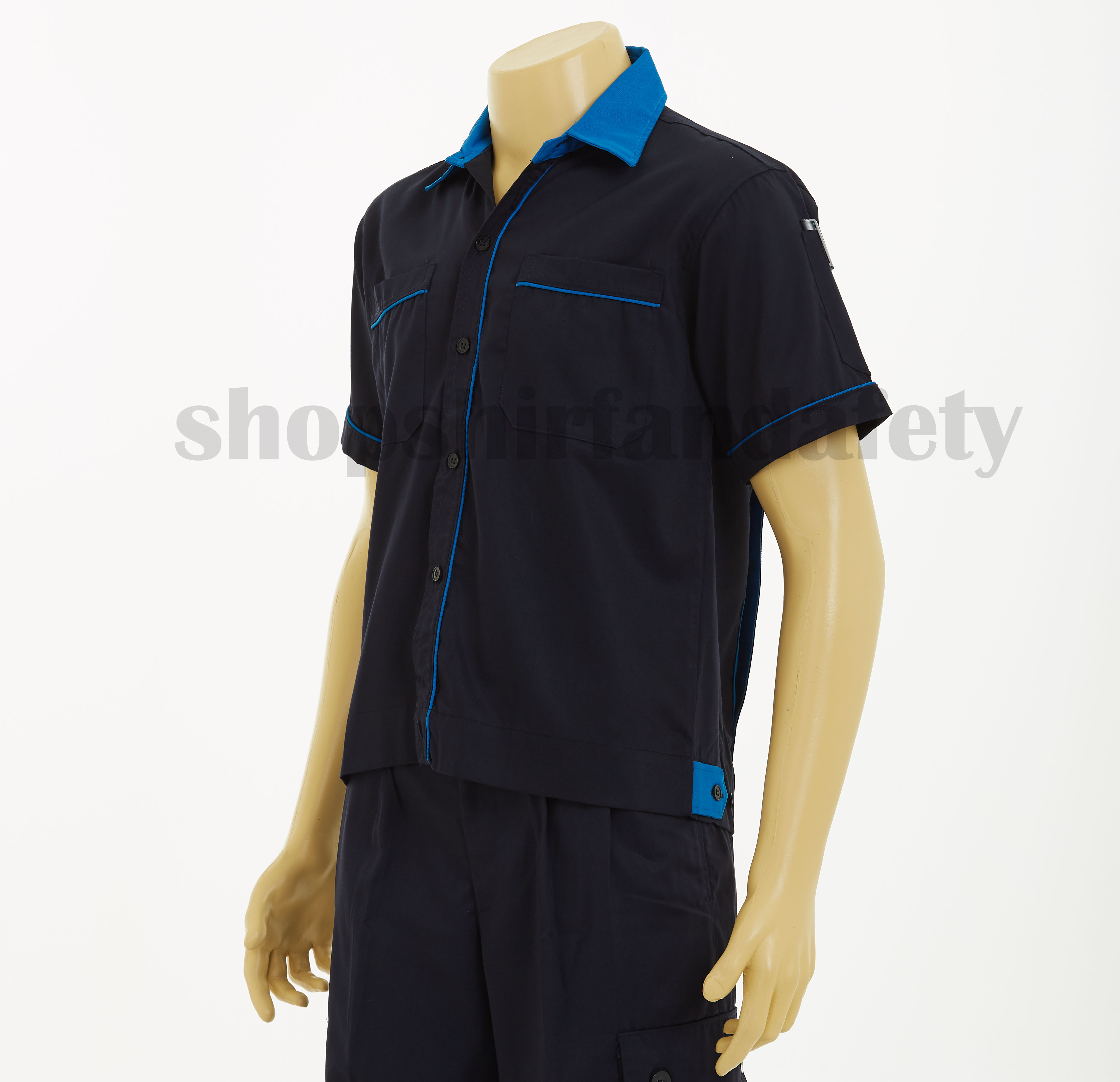 เสื้อช็อปแขนสั้นแบบกรมกุ้นฟ้า