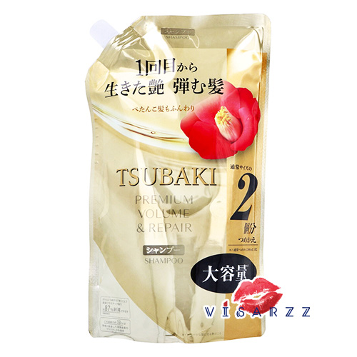 (ถุงทอง Refill Shampoo 600mL) Shiseido Tsubaki Premium Volume & Repair Shampoo Refill 600mL สูตรช่วยบำรุงผมเสีย ผมลีบแบน ให้ดูเงางาม มีวอลลุ่มเพิ่มขึ้น แชมพูเนื้อเจล ไม่มีส่วนผสมของซิลิโคน
