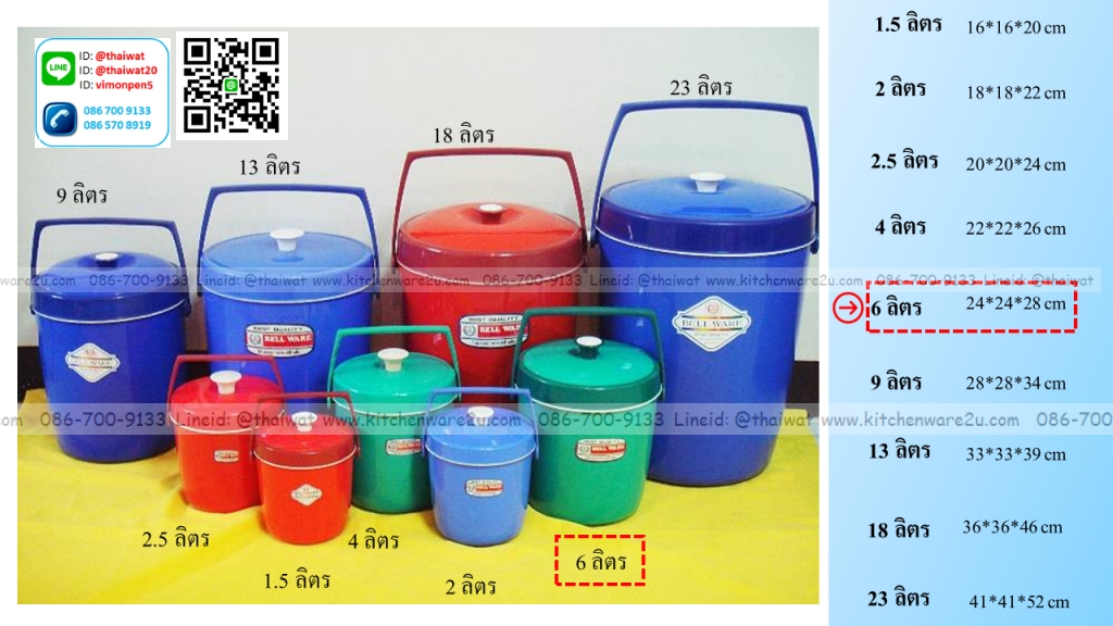 P11430 กระติกกลม 6 ลิตร (24*24*28 cm) No.K-4 เกรดเอ (ราคาส่งต่อ 12 ใบ :เฉลี่ย 100 บต่อใบ)