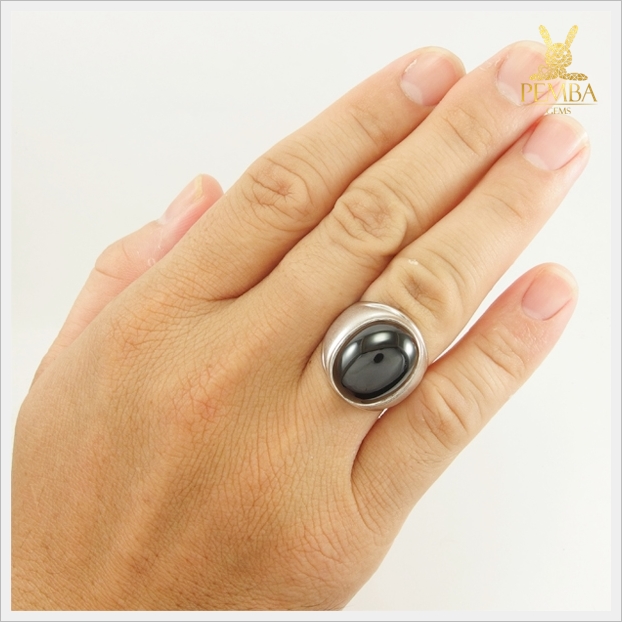 แหวนนิลแท้ ทรงหลังเบี้ย เงินแท้925 เสริมอำนาจบารมี ลูกน้องรักใคร่