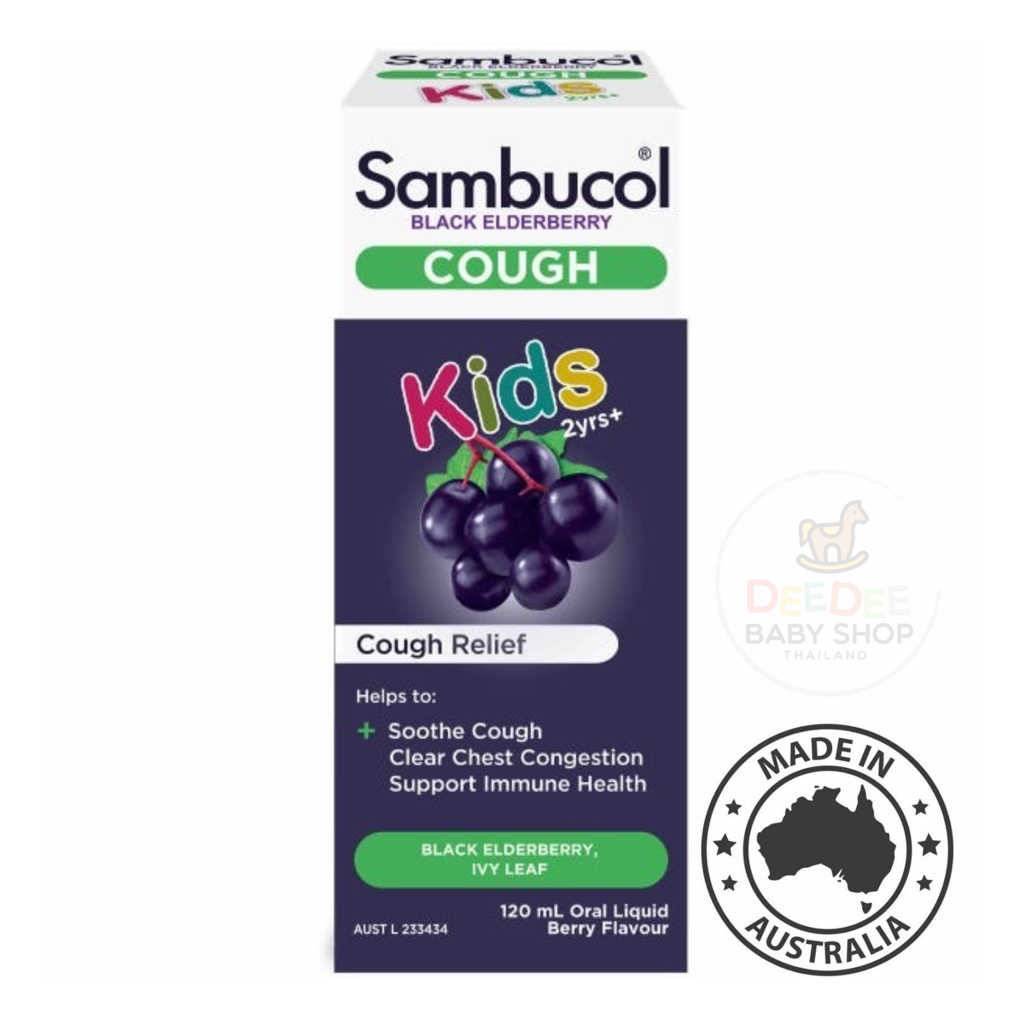 วิตามินเสริมภูมิคุ้มกันและบรรเทาอาการไอ Sambucol Black Elderbery Kids Cough Relief Liquid