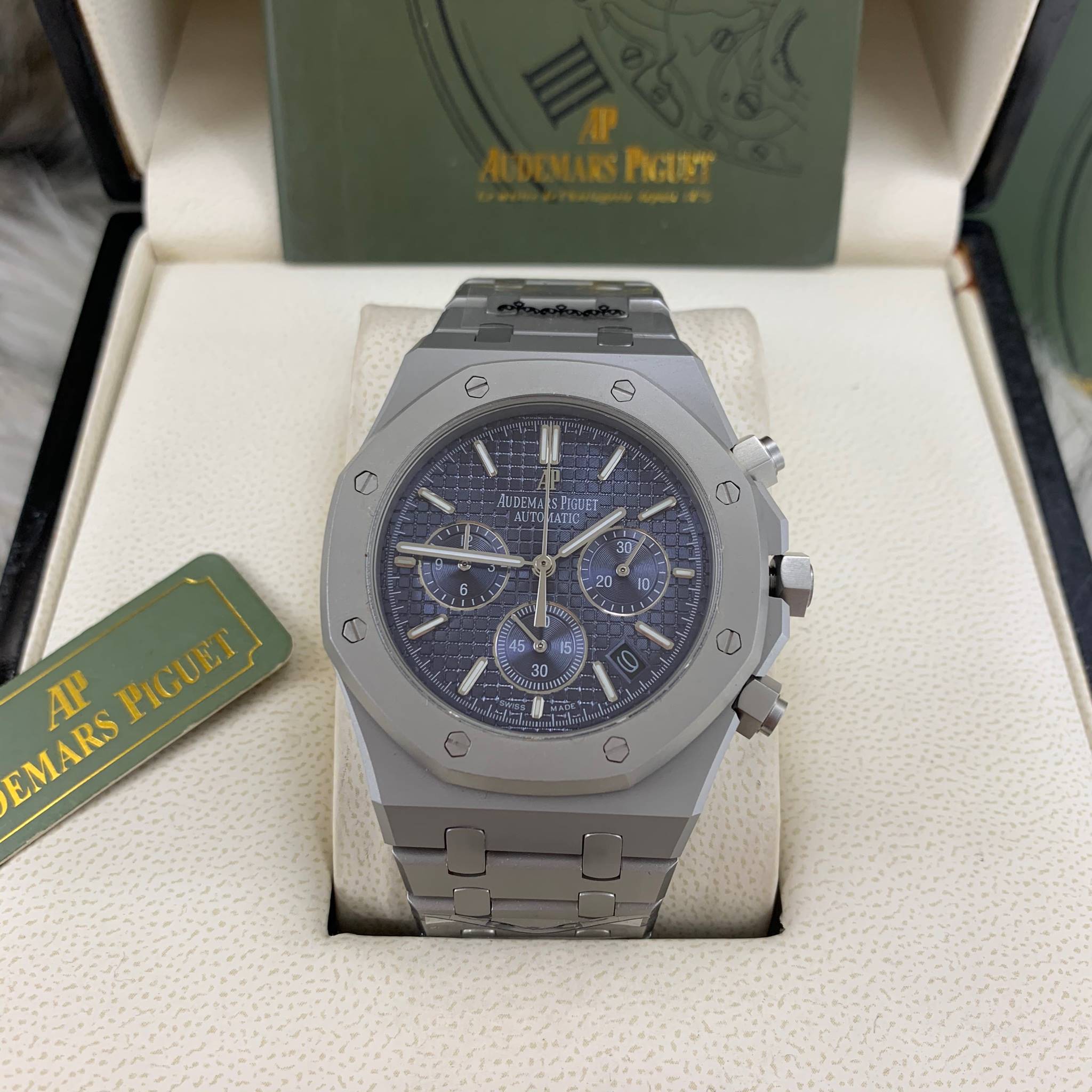 นาฬิกา Audemars Piguet Royal Oak Offshore Chronograpp สีTitanium หน้าน้ำเงิน งาน Mirror Swiss